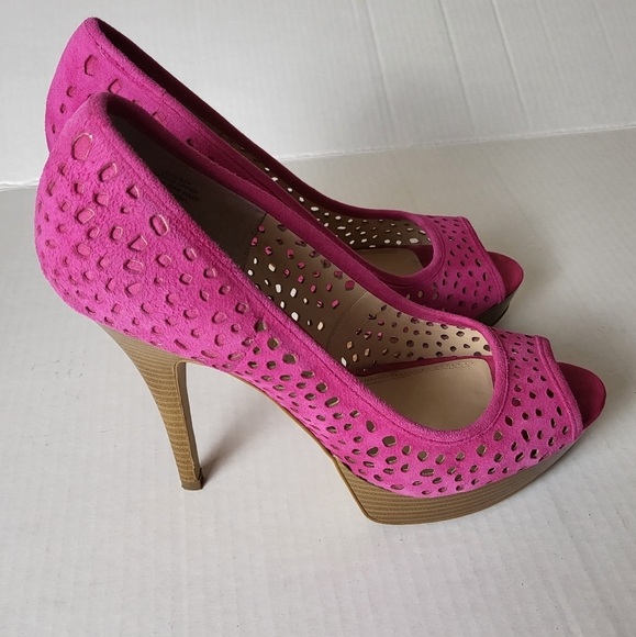 Enzo Angiolini Pink Peep-Toe Platform Heels - Picture 1 of 8